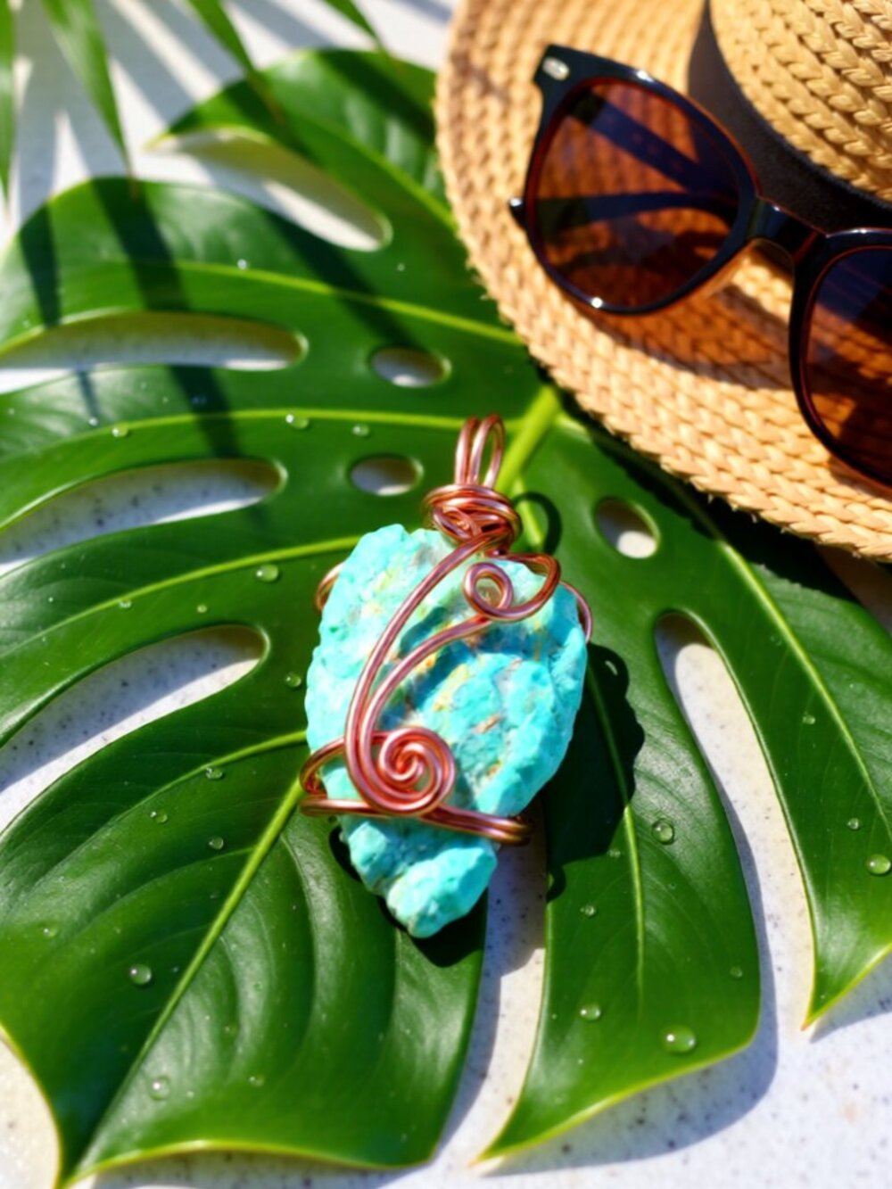 Natural Teal Peruvian Amazonite! Handmade Chunky Wire Wrapped Stone Pendant